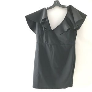 True Violet Women Size 20 Bow Detail Mini Dress Black Ruffled Stretch Solid New